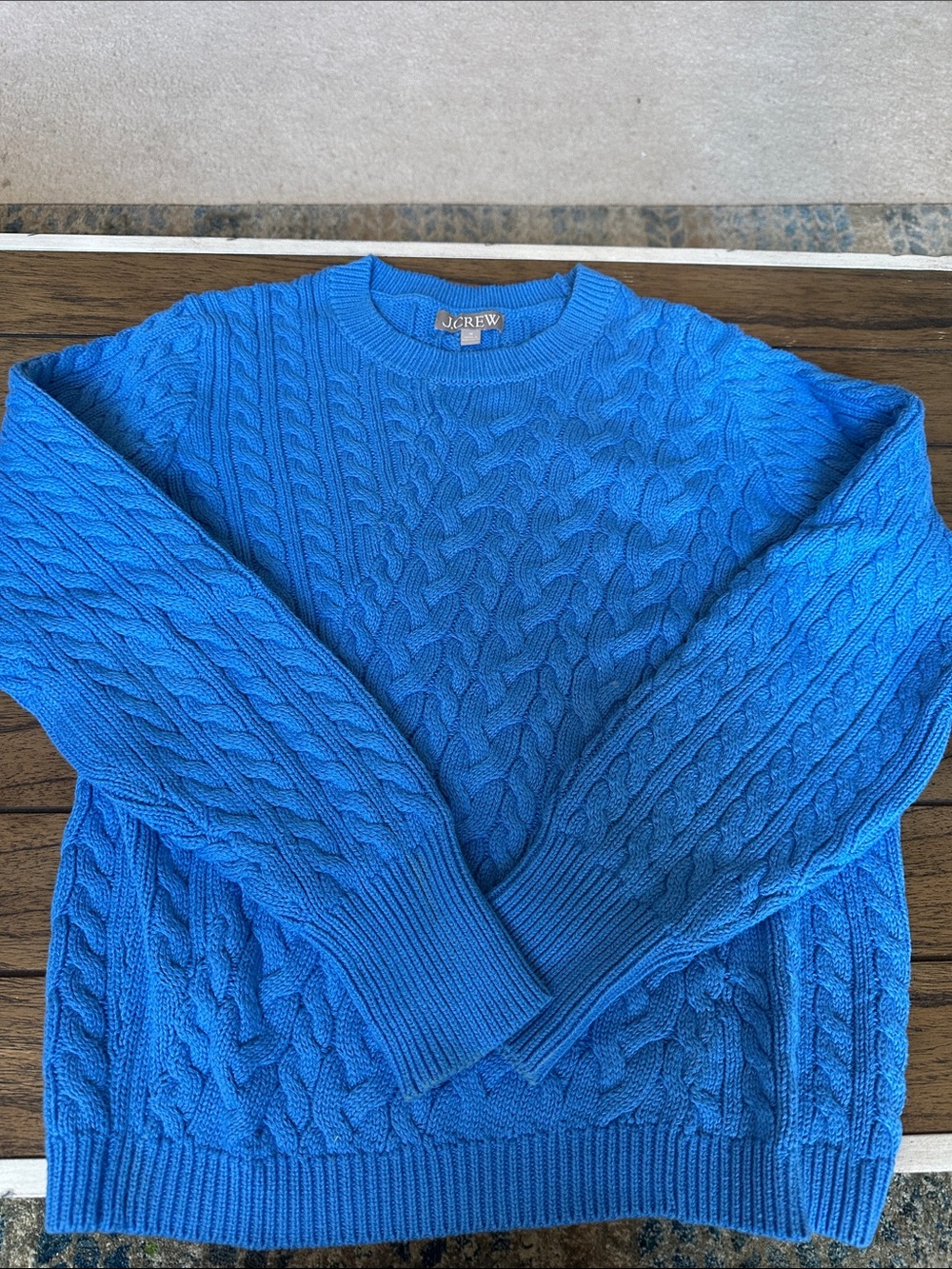 J. Crew Bright Blue Cable-Knit Crewneck Sweater